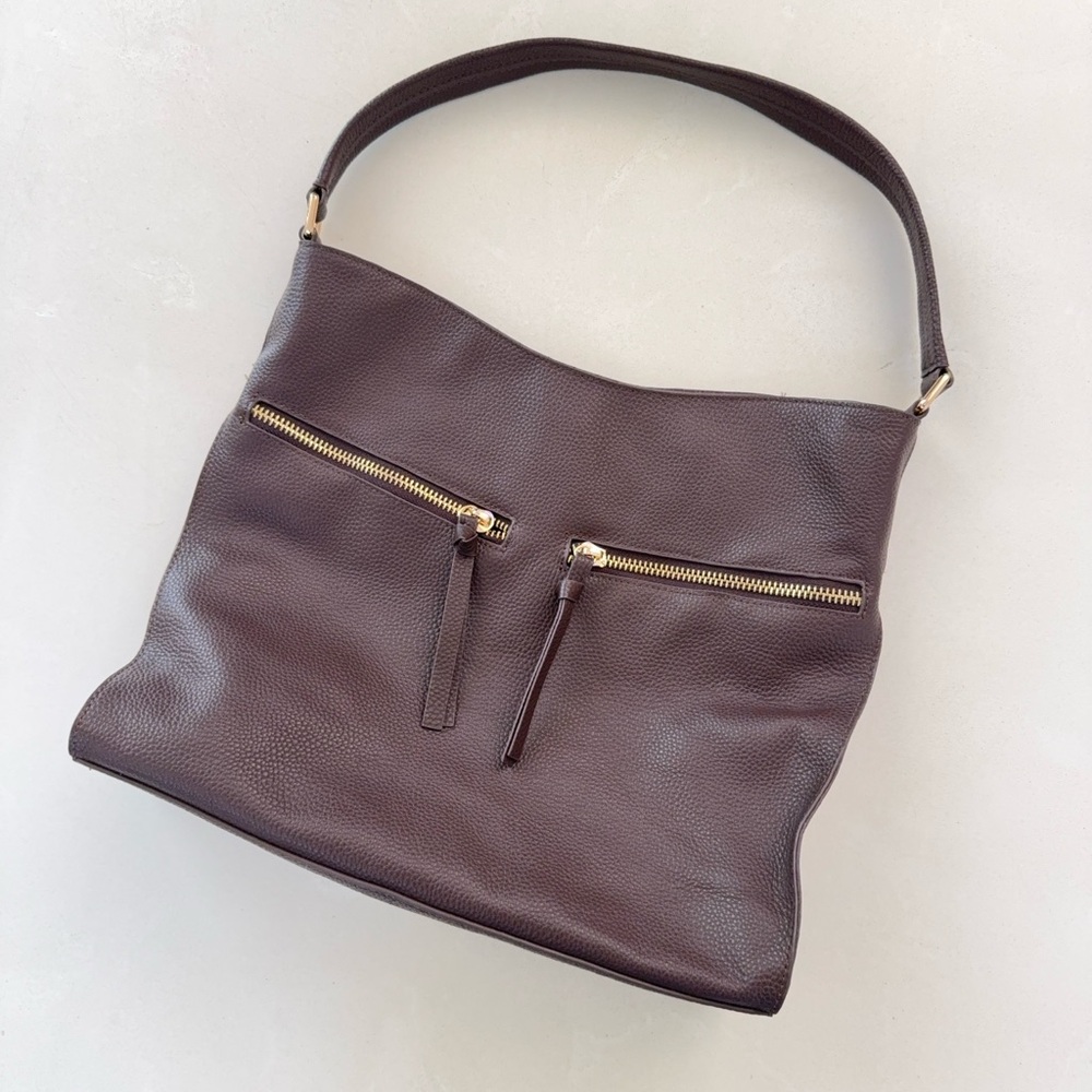 Tote Le Monde Brown Pebbled Leather Slouchy Hobo Shoulder Bag